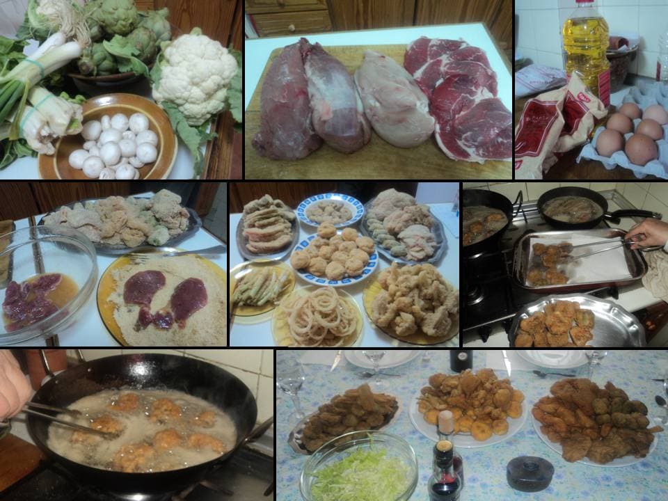 Variado de verduras y carne rebozadas