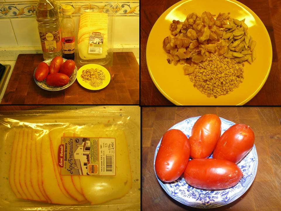Milhojas de tomate y queso mahonés
