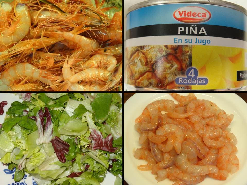 Ensalada de gambas y piña