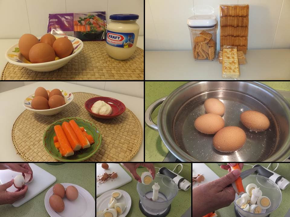 Palitos de cangrejo con huevos duros y mayonesa