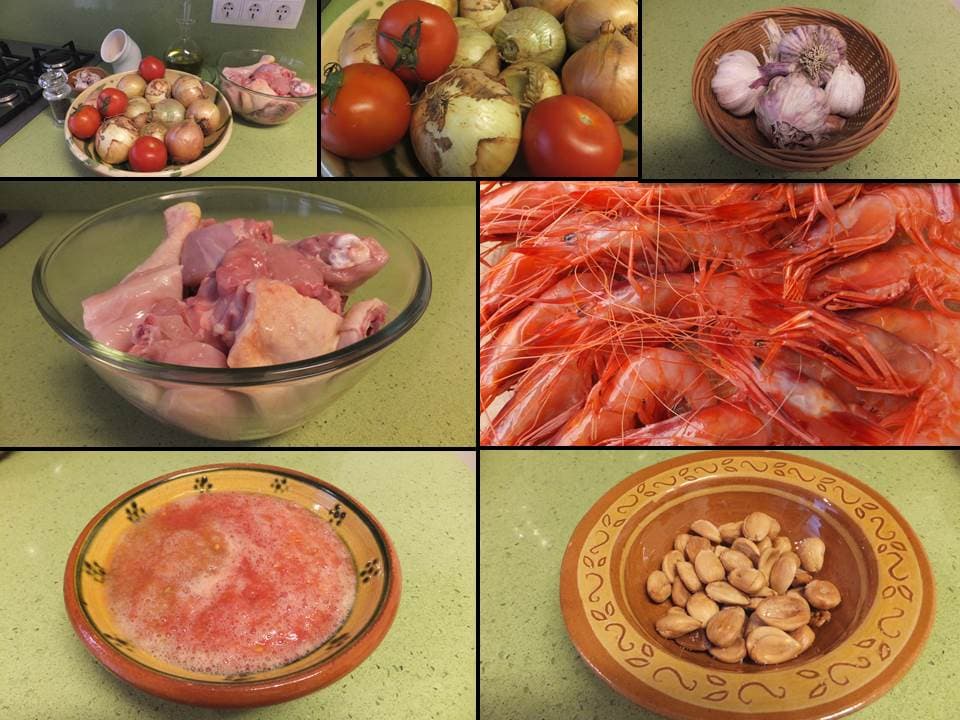 Pollo con cebolla y gambas